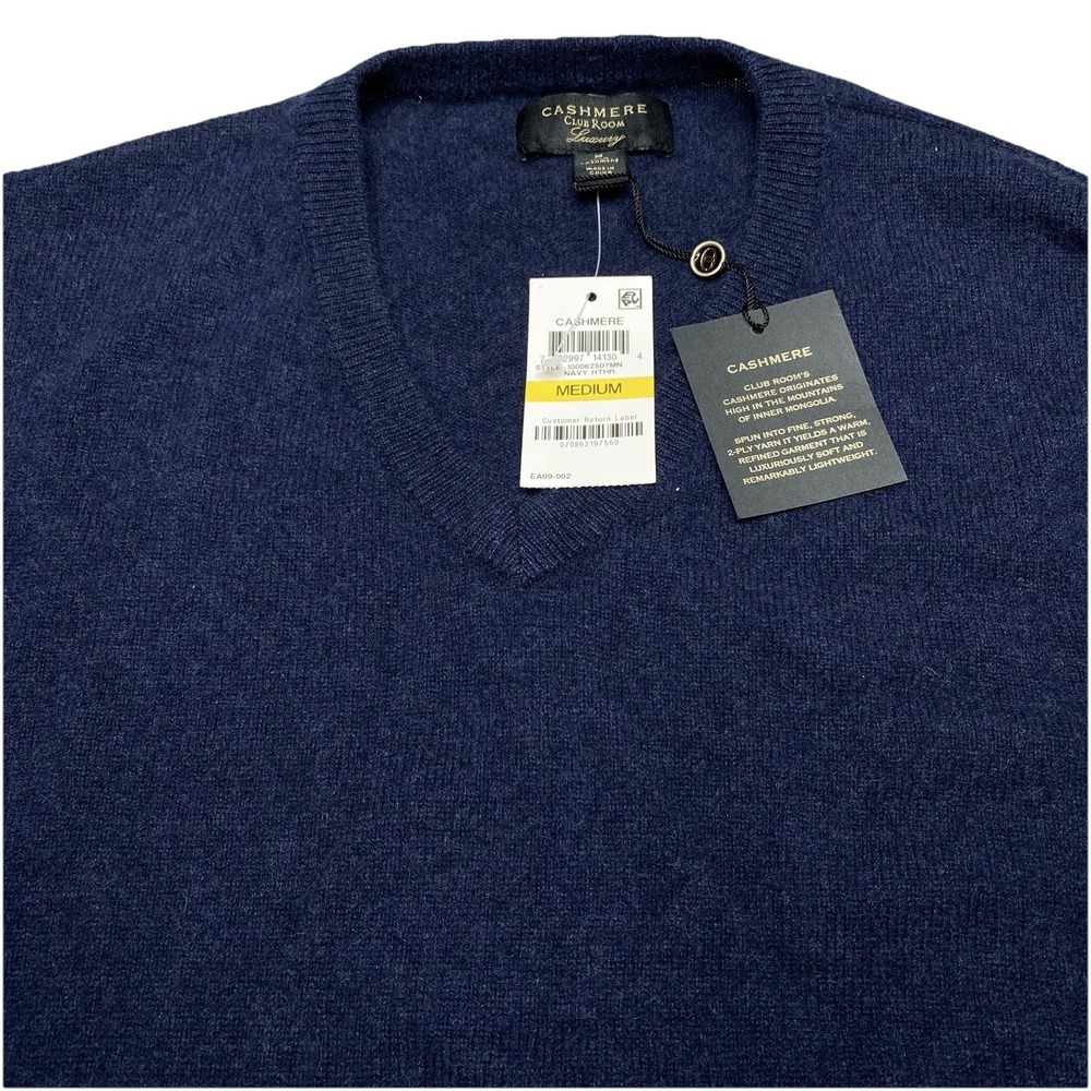 NEW Club Room 100% Cashmere Sweater M Mens Pullover V Neck Navy Preppy